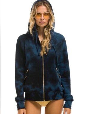 Aviator Nation tie dye zip hoodie with gold zippers - Unisex Medium